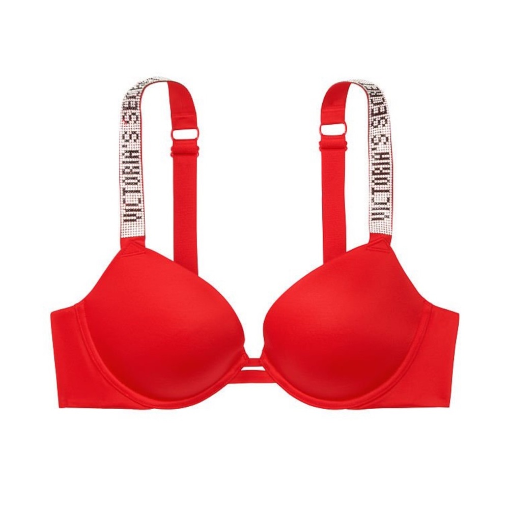 Victoria’s Secret Shine Strap Push-Up Bra, 32C, Lipstick Red